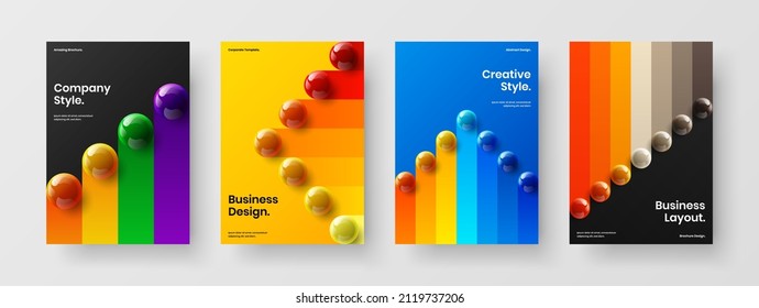 Amazing company identity design vector layout composition. Clean realistic balls corporate brochure concept collection.
