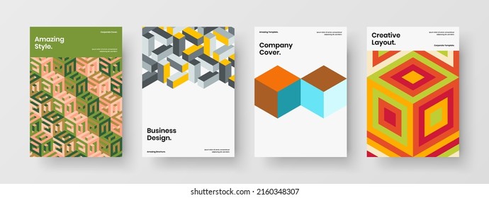 Amazing company identity vector design illustration collection. Vivid mosaic tiles handbill template composition.