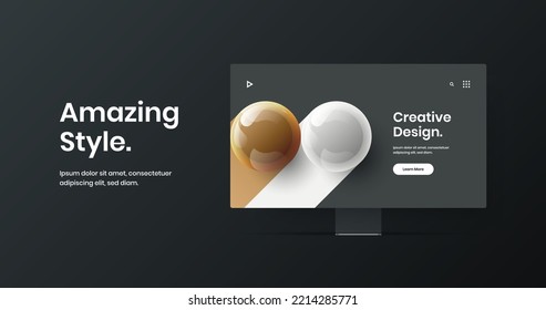 Amazing computer display mockup landing page illustration. Simple banner design vector concept.