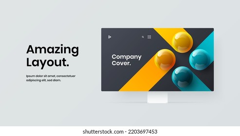 Amazing computer monitor mockup site screen template. Vivid web project design vector concept.