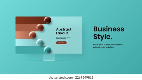 Amazing computer monitor mockup site screen layout. Bright website design vector illustration.