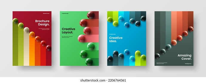 Increíble colección de diseño de vectores de folletos corporativos. Composición del concepto de volante de esferas 3D limpias.