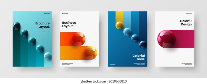 Amazing corporate cover A4 vector design illustration collection. Bright realistic balls company identity concept set.