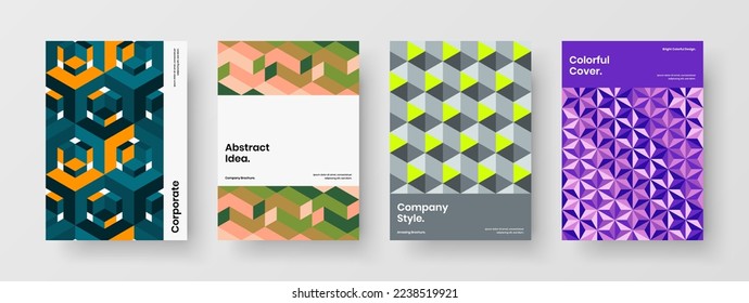 Asombroso conjunto de conceptos de diseño de vectores A4 para portada corporativa. Composición de la ilustración de la identidad de la empresa con un patrón geométrico mínimo.