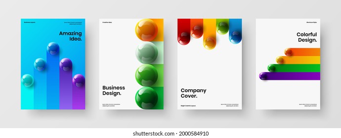 Amazing Corporate Cover Design Vector Illustration Set. Original 3D Balls Banner Concept Collection.