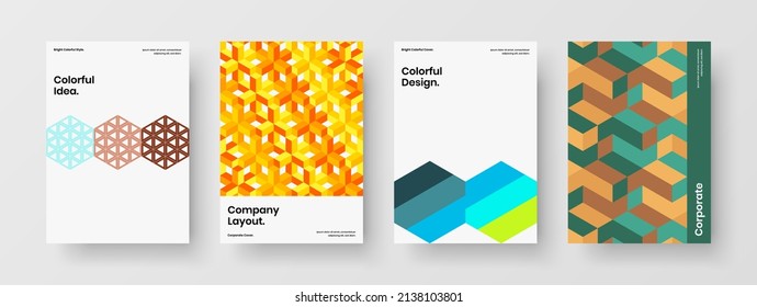 Amazing corporate cover design vector illustration collection. Simple mosaic pattern pamphlet layout composition.