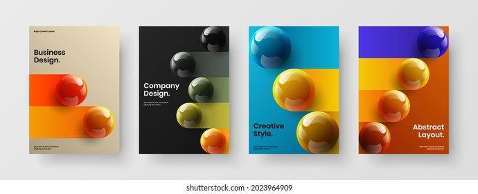Increíble paquete de diseño de vector de diseño de identidad corporativa. Composición del concepto de panfleto de esferas geométricas realistas.