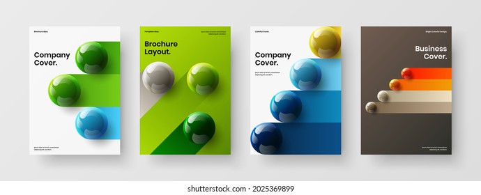 Amazing corporate identity design vector layout composition. Multicolored 3D balls brochure concept set.