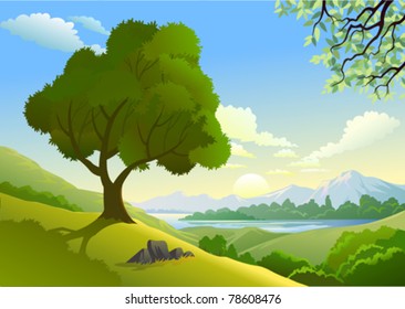 Amazing  Country Side And a Lonely Tree By Lake