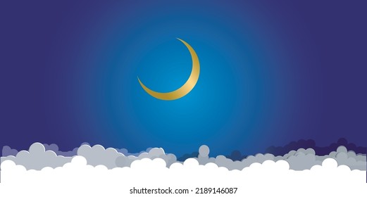 Amazing Crescent Moon on dark blue night sky background.Universe filled with stars, nebula and galaxy.