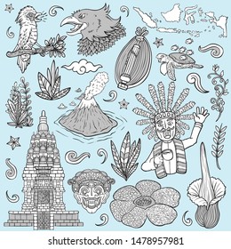 amazing culture flora and fauna indonesia isolated illustration