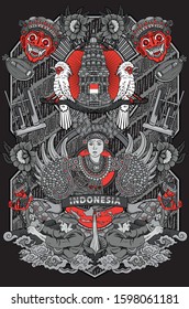 Amazing Culture Of Indonesia Illustration In Vintage Frame Design