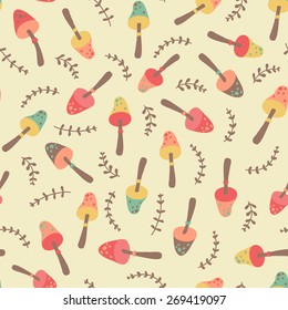 Amazing cute seamless vintage colorful mushroom pattern.