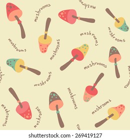 Amazing cute seamless vintage colorful mushroom pattern.