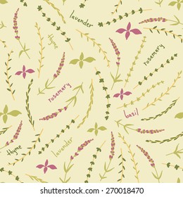 Amazing cute seamless vintage colorful floral herbs pattern