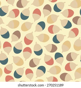Amazing cute seamless vintage colorful acorn pattern