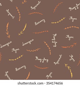 Amazing cute seamless vintage colorful floral herbs pattern.