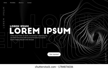 Amazing dark abstract line wave twisted background landing page. 