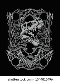 amazing dark t rex fossil black white sacred geometry background for t shirt , poster, stiker design 