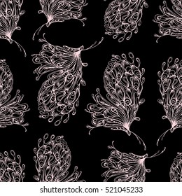 Amazing decorative seamless pattern with butterflies in exquisite style. Vector  sketch and silhouette. Vector doodle artwork