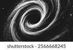 Amazing deep space vortex of spiral galaxy in stippling style with massive black hole. Cosmic galactic portal in retro styled dotwork. Pointillism. Noisy grainy shading using dots. Vector illustration