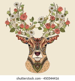 Amazing deer head coloring page in exquisite style