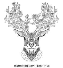 Amazing deer head  in exquisite style. Black and white