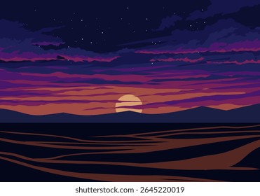 Amazing desert sunset with vibrant dusk