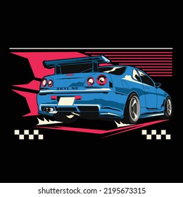 Increíble diseño e ilustración de coche de carreras, vehículo de concepto vectorial, diseño para camisetas y mercadería