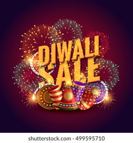 amazing diwali sale voucher with festival crackers and fireworks