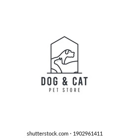 amazing dog and cat out line logo design template. 