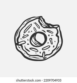 Amazing donut clip art very easy to use for all purposes. Donut illustration in black and white vector. Snacks with great engraving details.