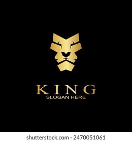 Amazing Elegant Design Golden Lion King Vector Logo Template. Lion head vector illustration.