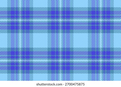 Incrível teste de padrão de tecido, textura têxtil vetorial sem fim. Teen fundo sem emenda tartan jogado na paleta de cores ciano e índigo.