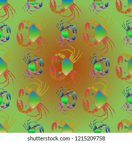Amazing fairy crab multicolored background seamless.