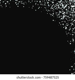 Amazing falling snow. Abstract right top corner on black background. Divine vector illustration.