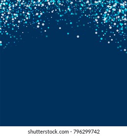 Amazing falling snow. Abstract top border on deep blue background. Sublime vector illustration.