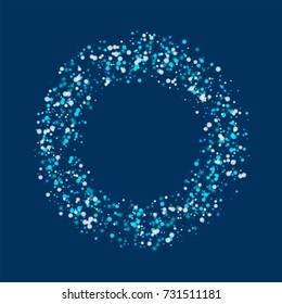 Amazing falling snow. Bagel shape on deep blue background. Surprising vector illustration.
