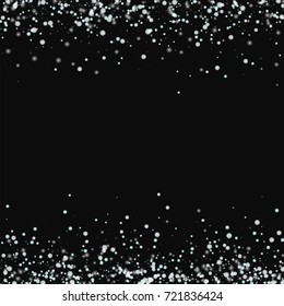 Amazing falling snow. Borders with amazing falling snow on black background. Pleasant Vector illustration.