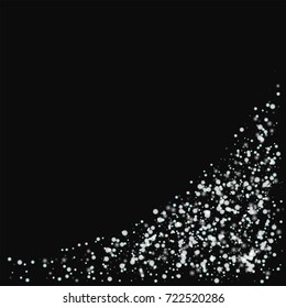 Amazing falling snow. Bottom right corner with amazing falling snow on black background. Sublime Vector illustration.