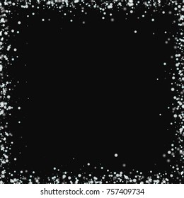 Amazing falling snow. Chaotic frame on black background. Wondrous vector illustration.