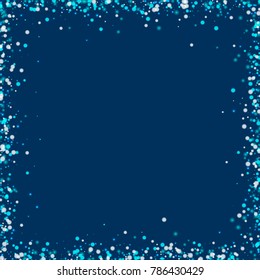 Amazing falling snow. Chaotic frame on deep blue background. Mind-blowing vector illustration.