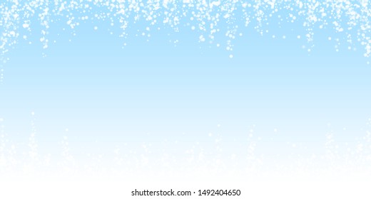Amazing falling snow Christmas background. Subtle flying snow flakes and stars on night sky background. Admirable winter silver snowflake overlay template. Bizarre vector illustration.