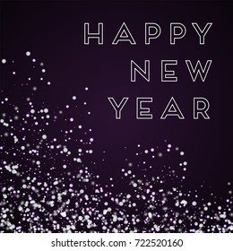 Amazing falling snow Happy New Year greeting card on deep purple background. Graceful vector illustration.