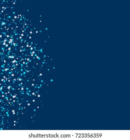 Amazing falling snow. Left semicircle on deep blue background. Fetching vector illustration.