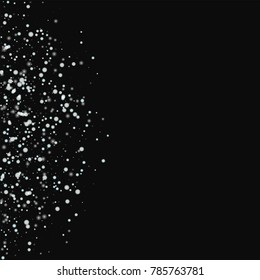 Amazing falling snow. Left semicircle on black background. Neat vector illustration.