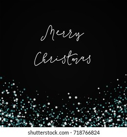 Amazing falling snow Merry Christmas greeting card on black background. Wonderful vector illustration.