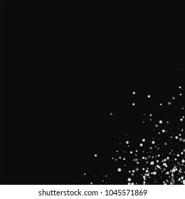 Amazing falling snow. Messy bottom right corner on black background. Nice vector illustration.