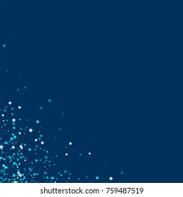 Amazing falling snow. Messy bottom left corner on deep blue background. Ideal vector illustration.