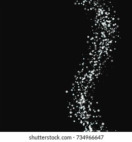 Amazing falling snow. Right wave on black background. Surprising vector illustration.